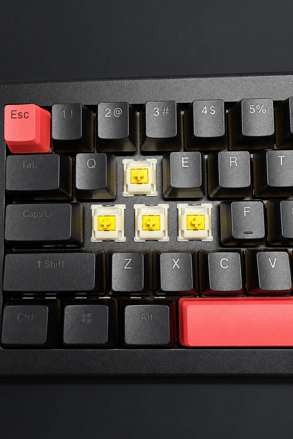 Close-up of the switches inside a Switch Customs Inferno 65 build