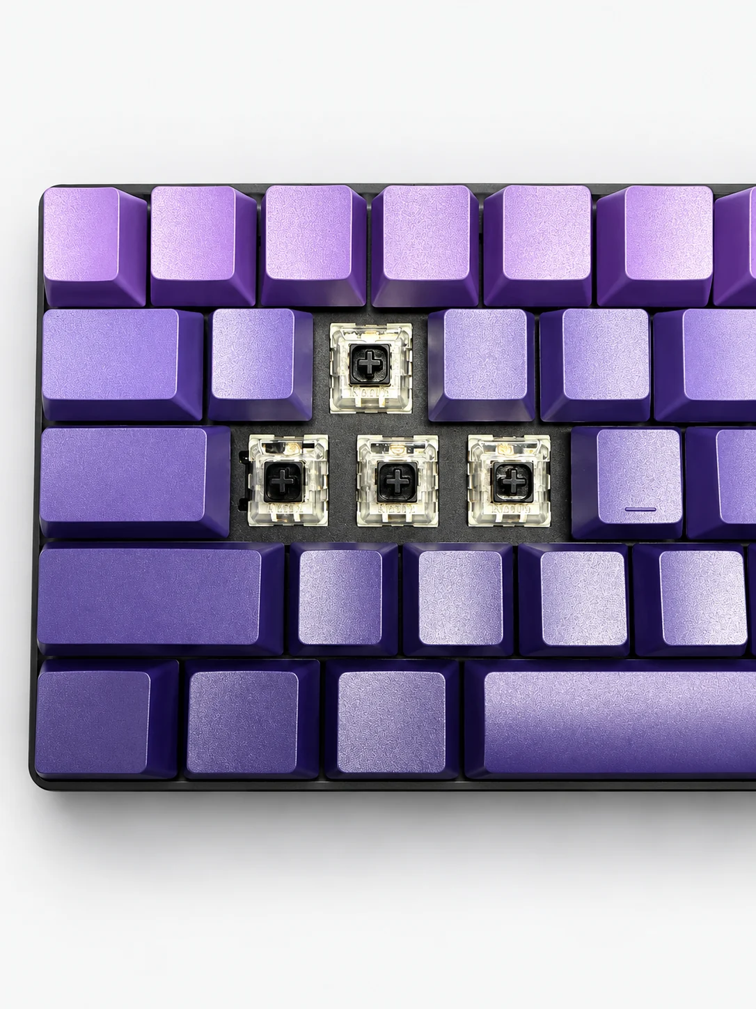 Close view of the installed switches beneath Nebula 60 keycaps